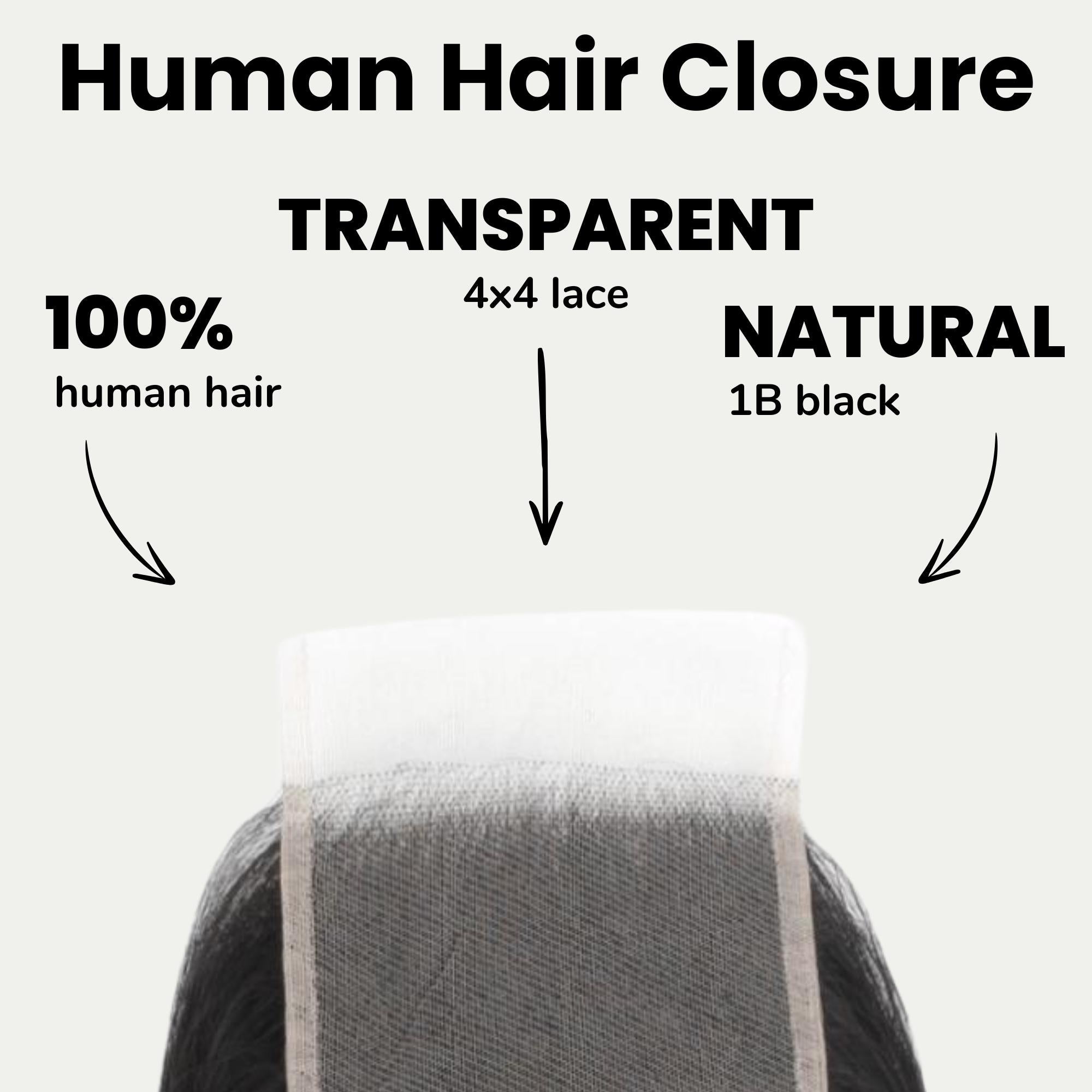 Cierre de cabello humano con encaje transparente 4x4 Kinky Curly