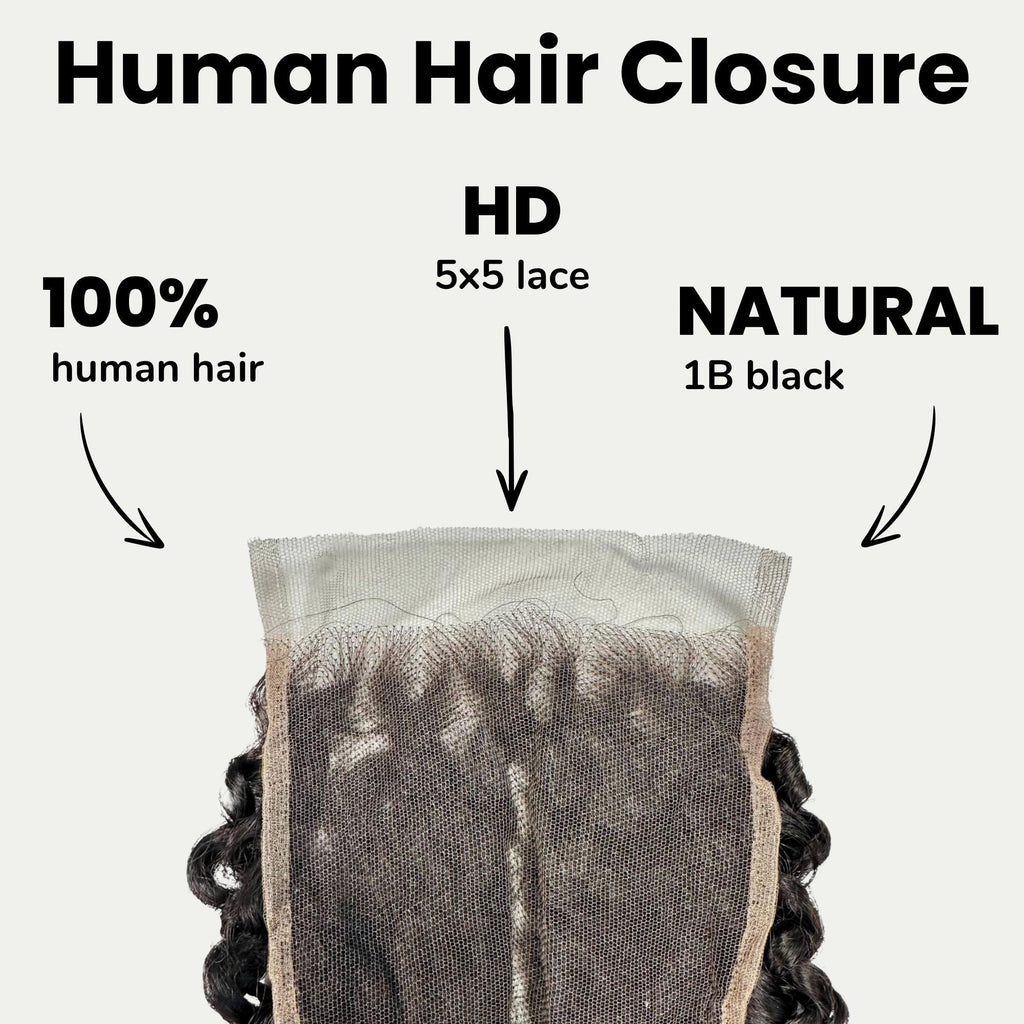 Cierre de Cabello Humano Kinky Curly 5x5 HD Lace