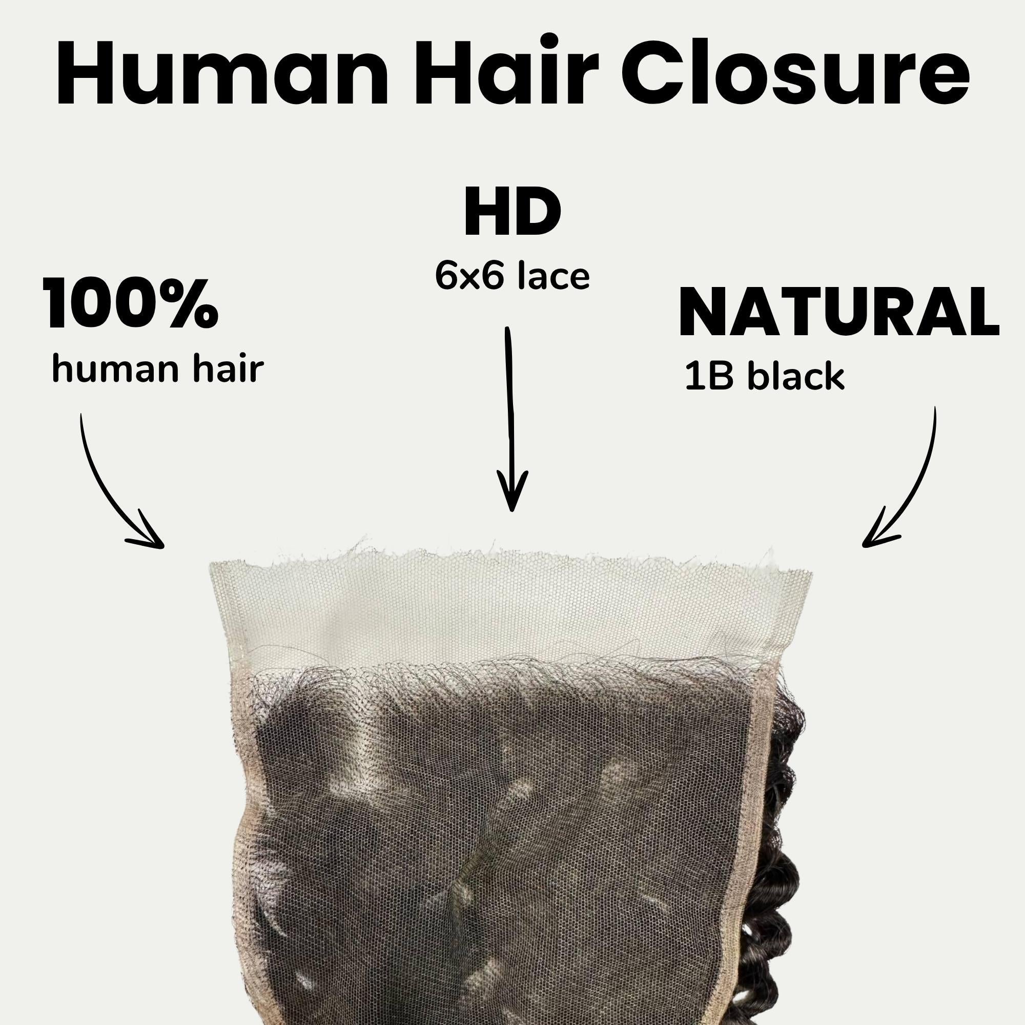 Cierre de cabello humano de encaje HD 6x6 rizado y ensortijado