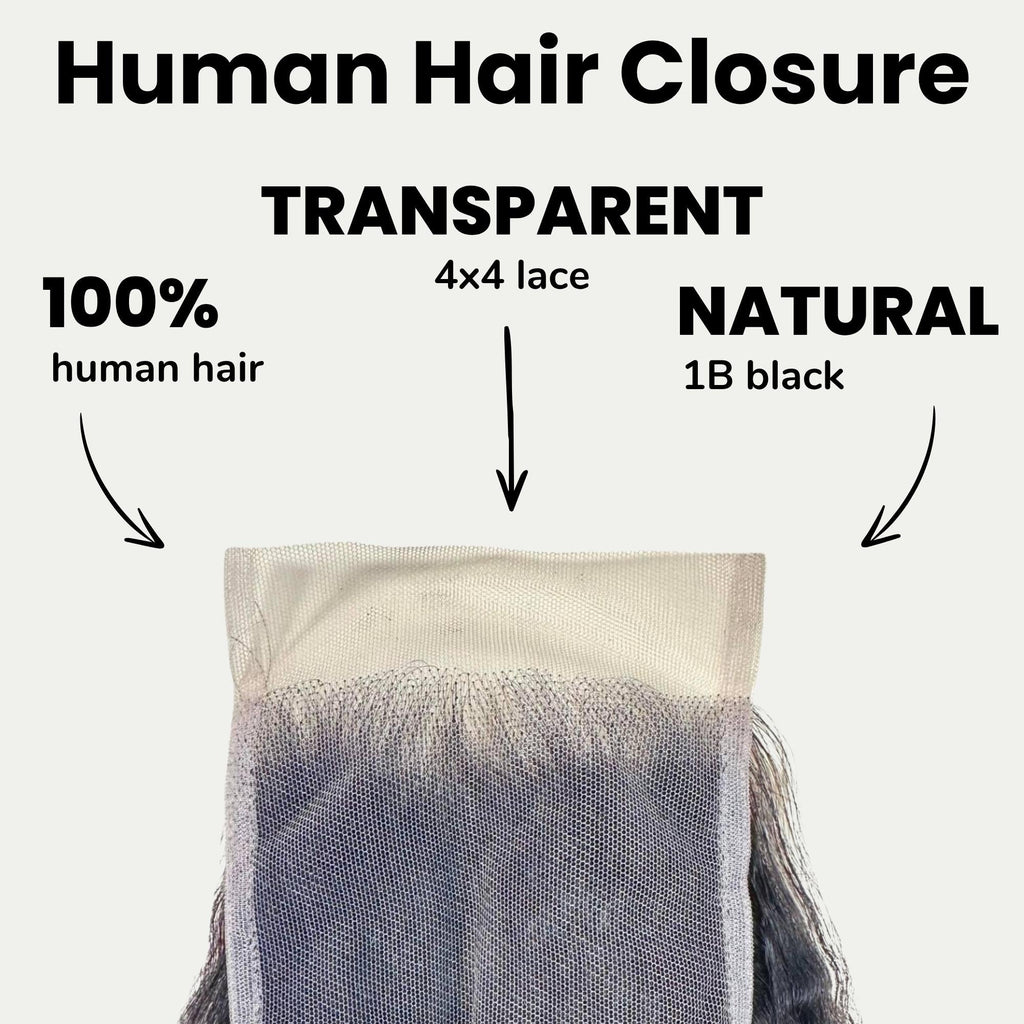 Cierre de pelo humano liso con textura afro de encaje transparente 4x4