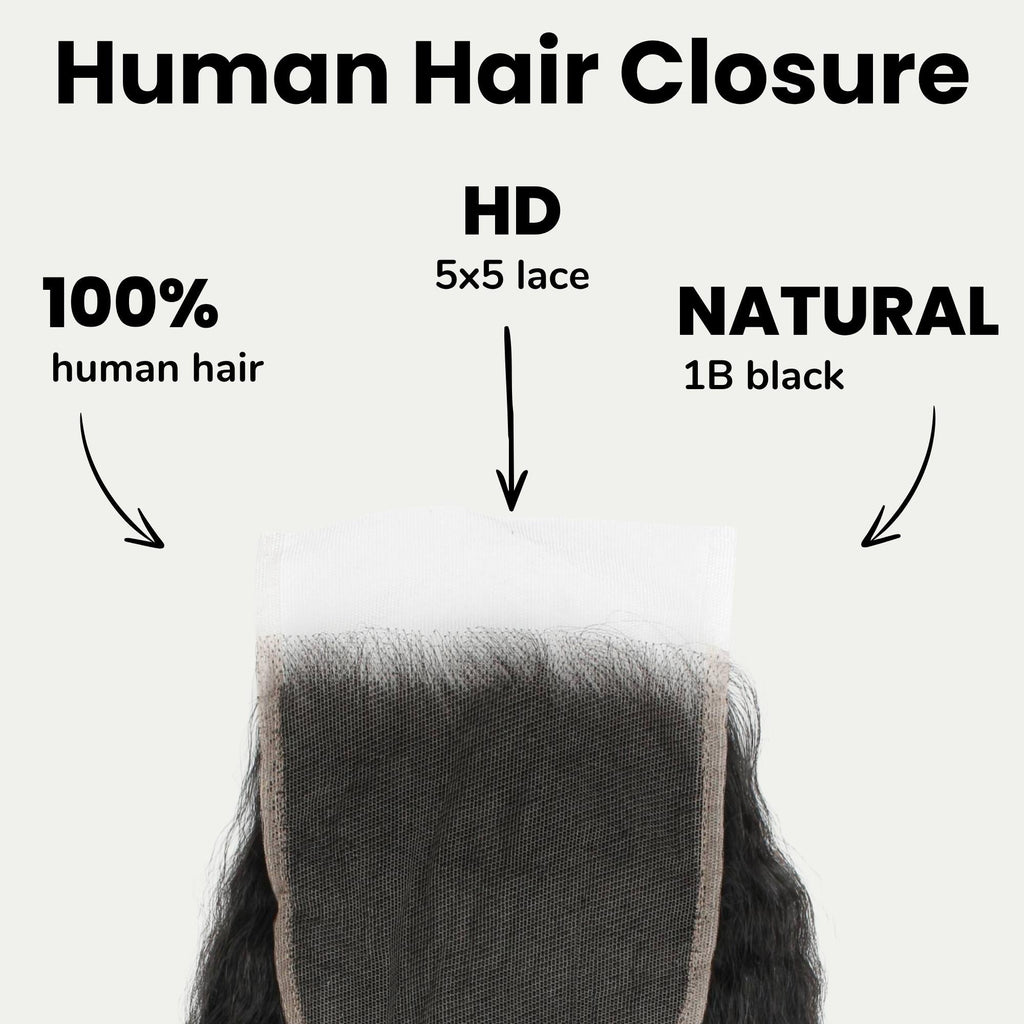 Cierre de cabello humano lacio con textura afro 5x5 HD Lace