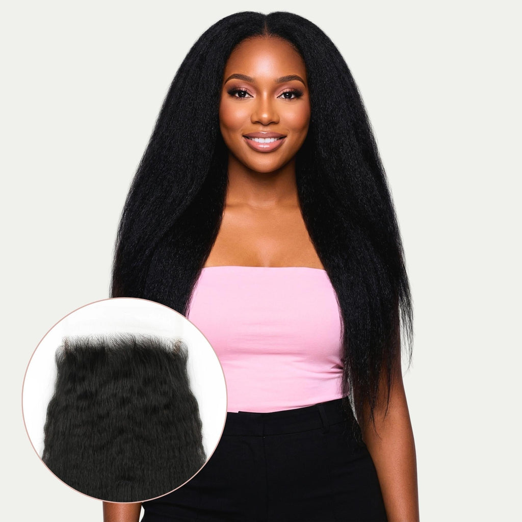 Cierre de cabello humano lacio con textura afro 5x5 HD Lace