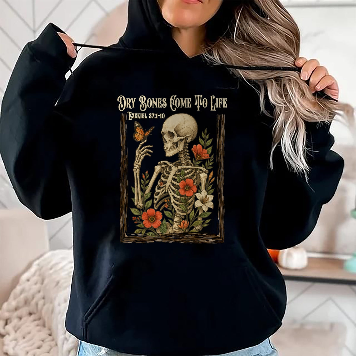Fe cristiana: Huesos secos cobran vida, camiseta con estampado floral de esqueleto - Camiseta/sudadera unisex de Halloween - NGHL00 (Copia)