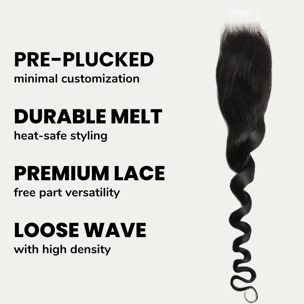 Cierre de cabello humano Loose Wave 2x6 de encaje HD