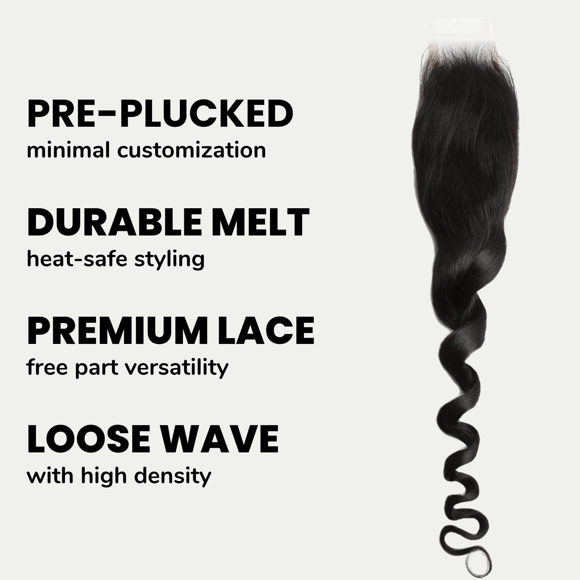 Cierre de cabello humano Loose Wave 2x6 de encaje HD