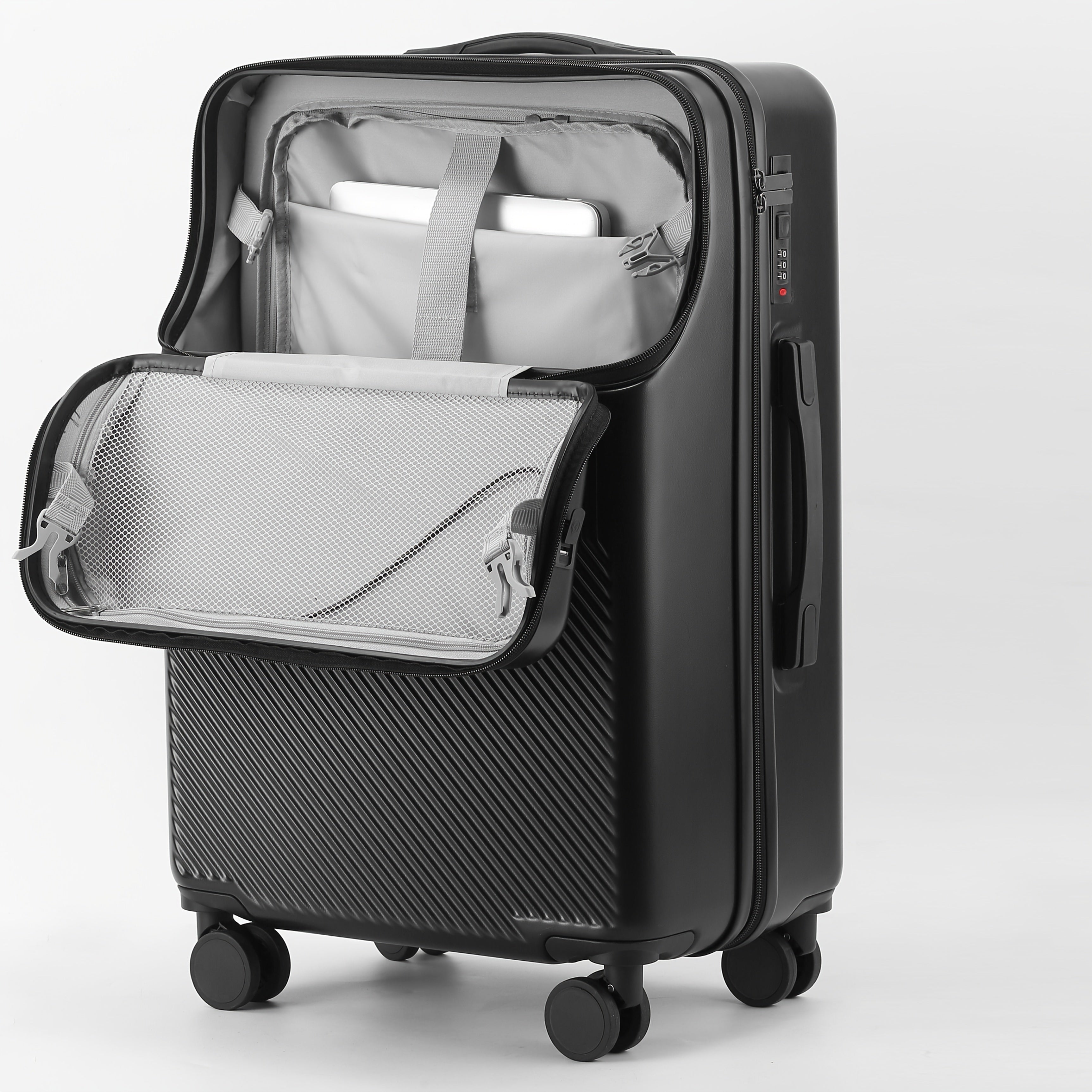Equipaje de mano, maleta giratoria rígida con USB y cierre TSA, bolsillo frontal, bolsa de viaje