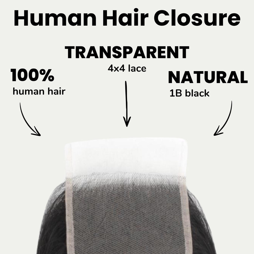 Malaysian Straight 4x4 Transparent Lace Human Hair Closure