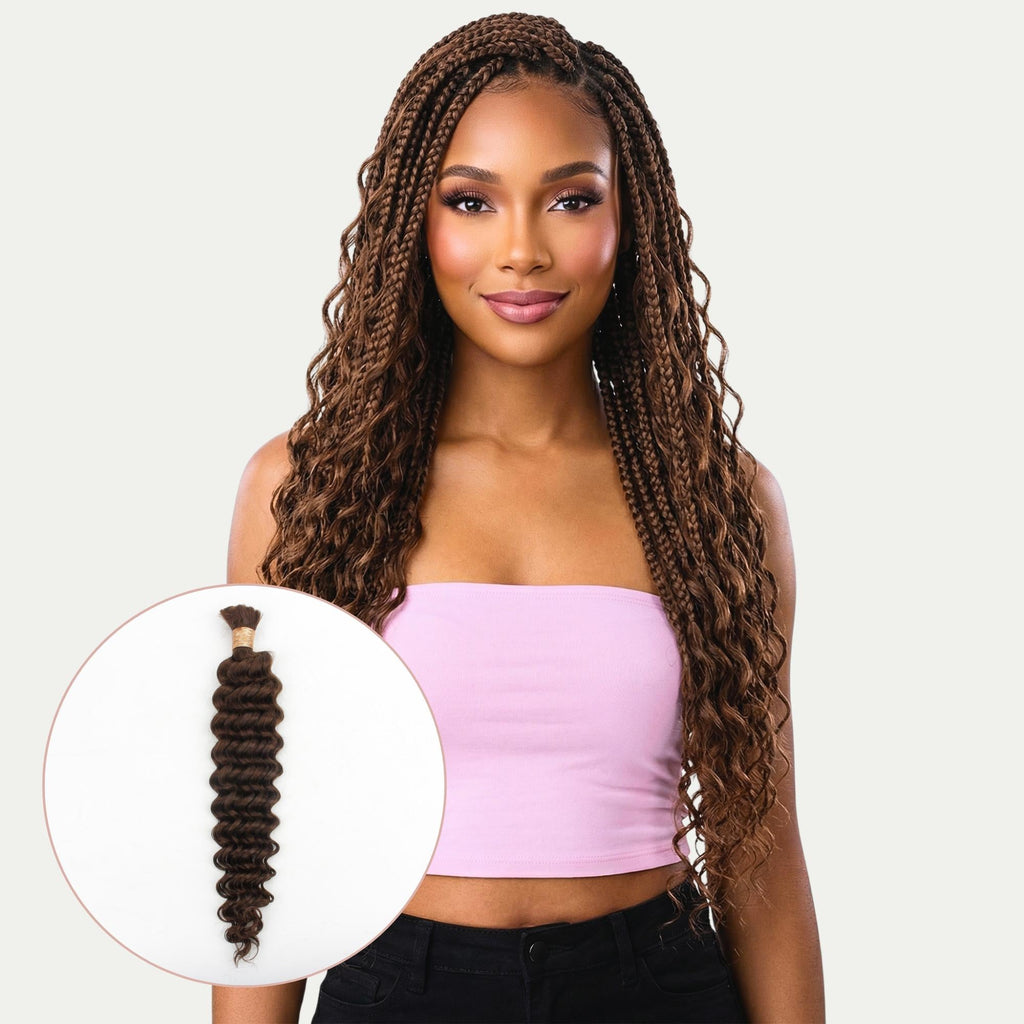 Cabello para trenzar humano 100% de onda profunda marrón medio, color 4, a granel