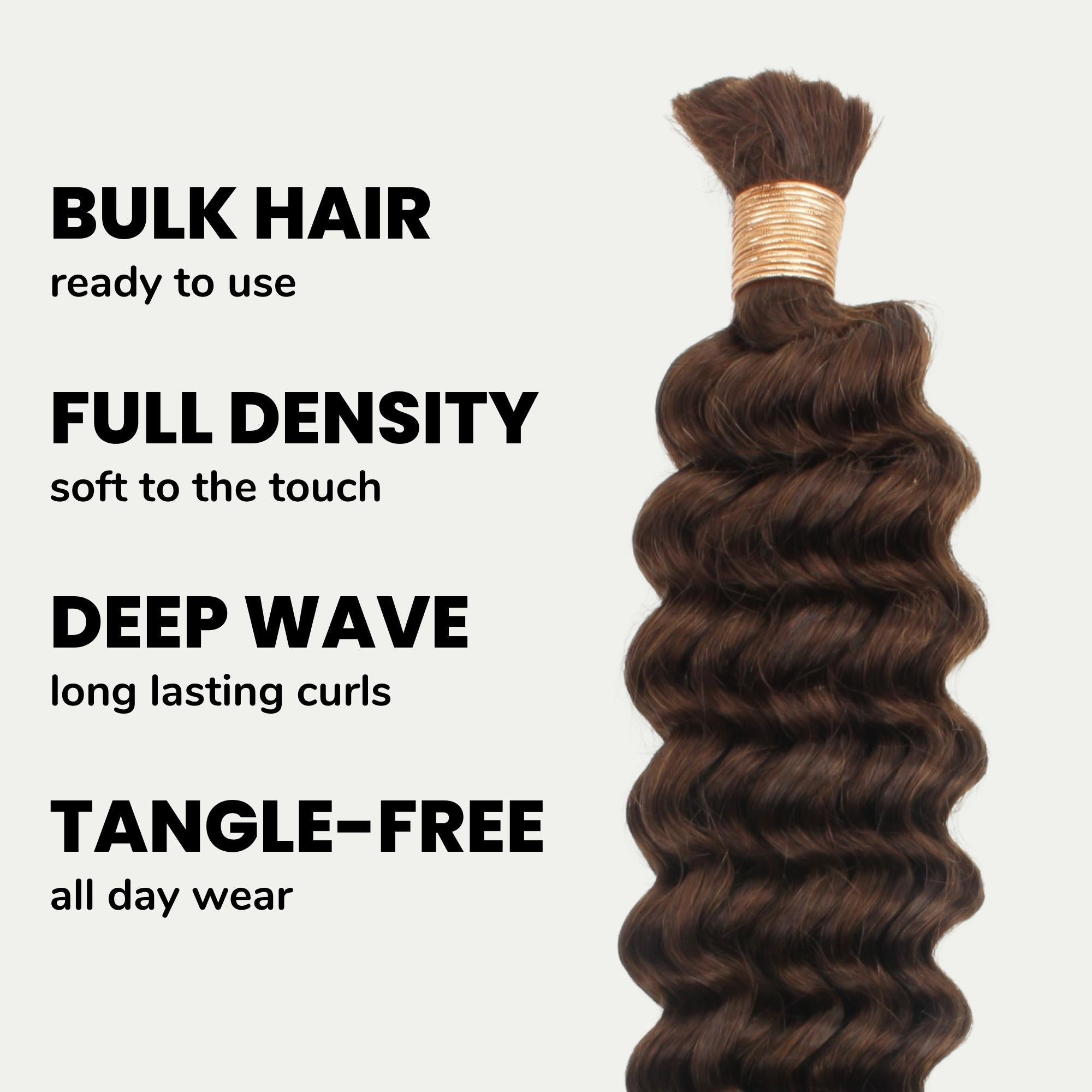 Cabello para trenzar humano 100% de onda profunda marrón medio, color 4, a granel