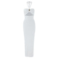 Vestido de verano sexy con cuello halter, decoración tridimensional, ahuecado, con la espalda descubierta y piernas al descubierto para mujer