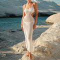 Vestido de vacaciones con cintura lateral ahuecada, tirantes ajustables, blusa de playa sexy, vestido de ganchillo