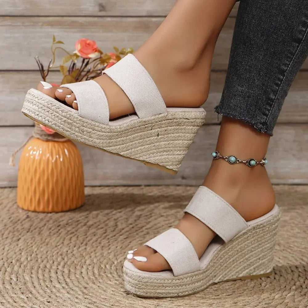 Sandalias de cuña de plataforma con puntera abierta para mujer | Estilo bohemio