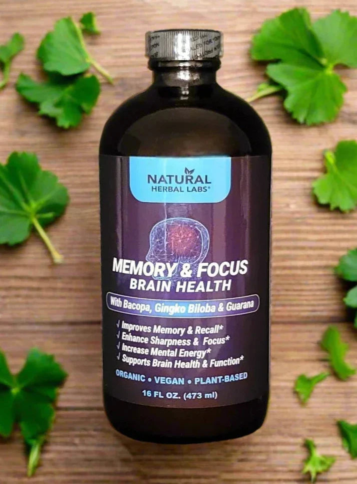 Organic Memory & Focus Herbal Tonic – Bacopa, Ginkgo Biloba, Guarana | Natural Brain Health & Mental Clarity Support