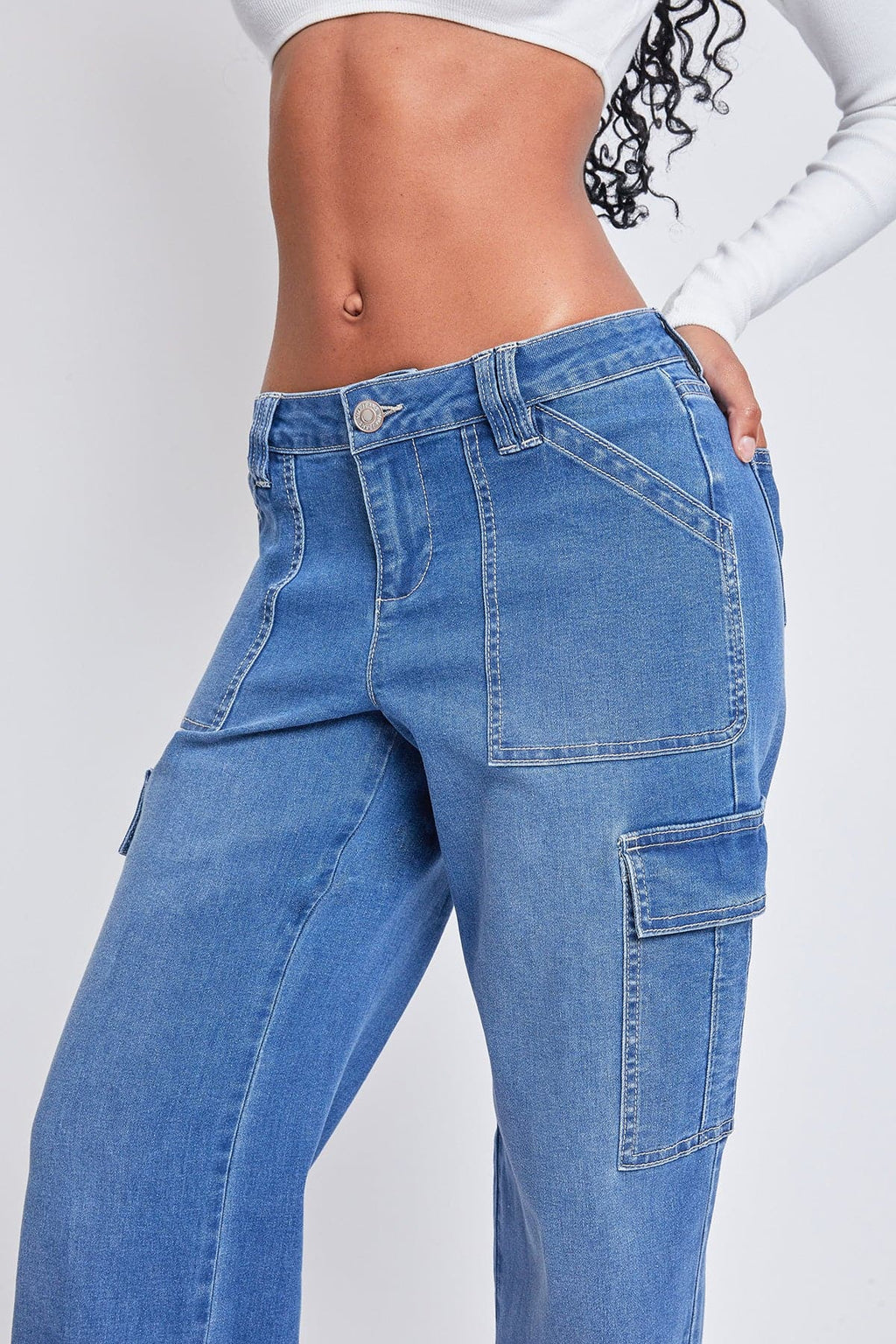 Vaqueros cargo relajados de talle bajo para mujer