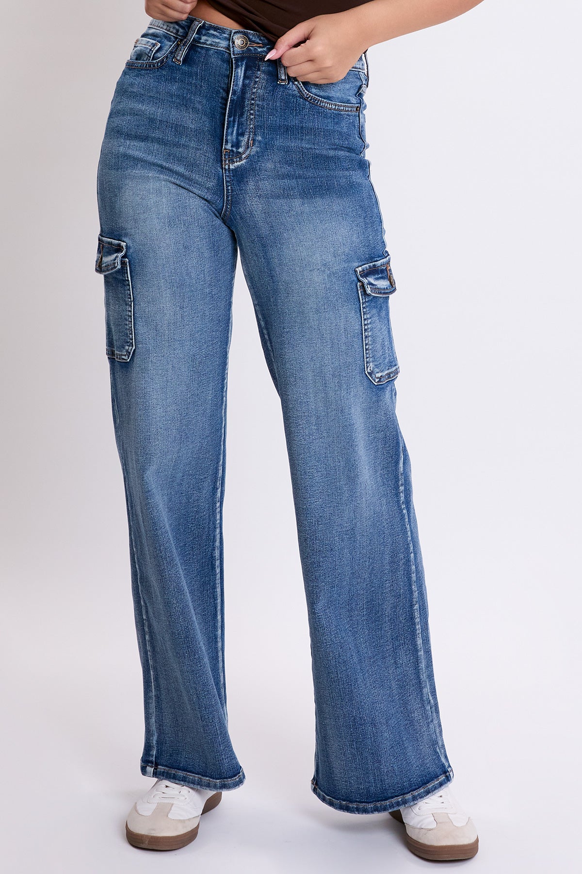 Vaqueros anchos de mezclilla cargo estilo skater para mujer