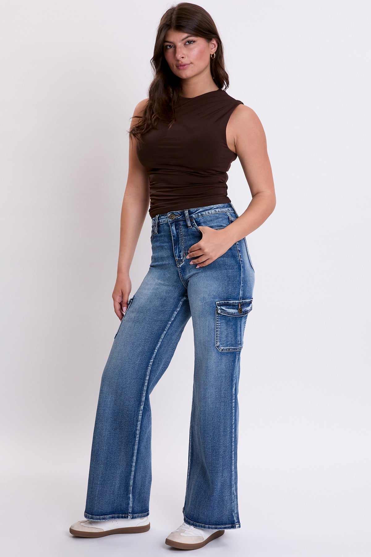 Vaqueros anchos de mezclilla cargo estilo skater para mujer