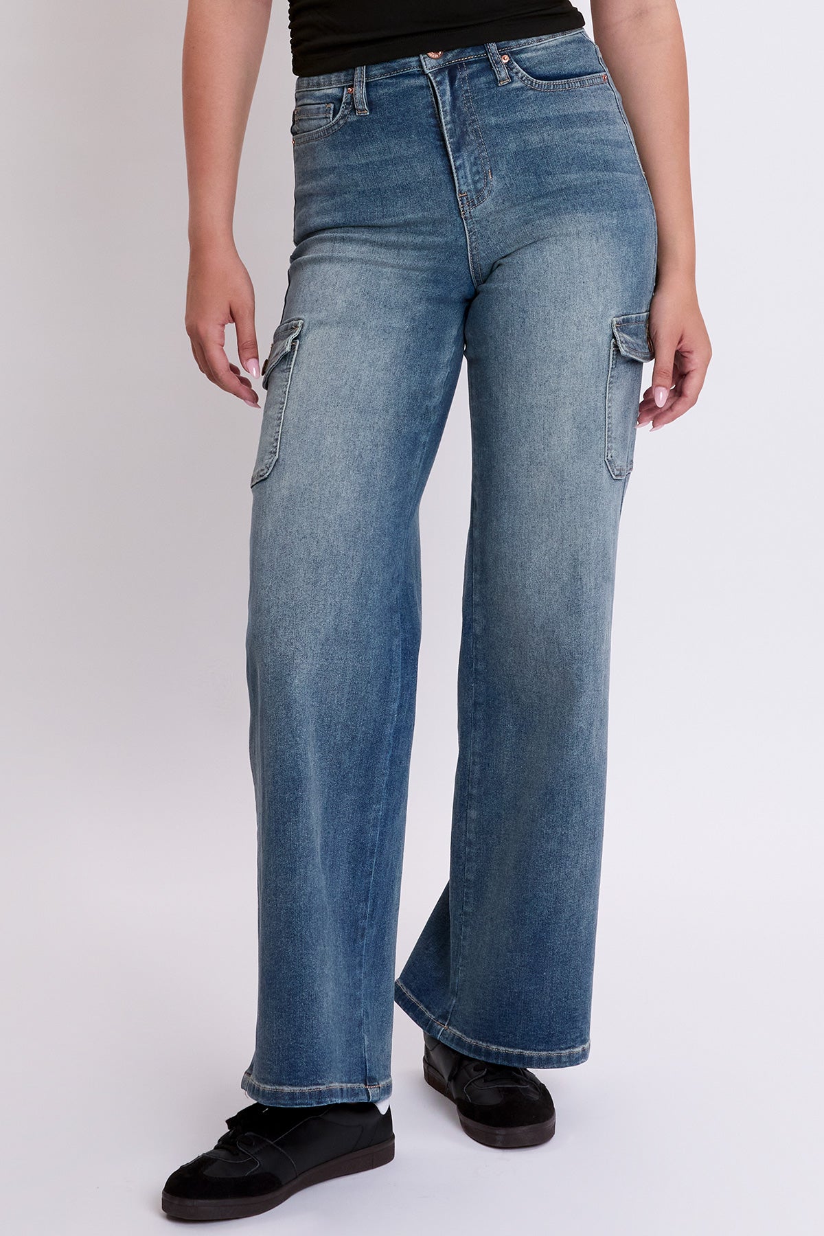 Vaqueros anchos de mezclilla cargo estilo skater para mujer