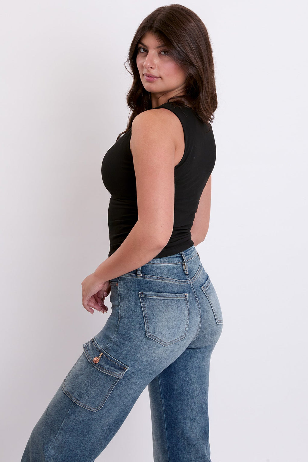 Vaqueros anchos de mezclilla cargo estilo skater para mujer