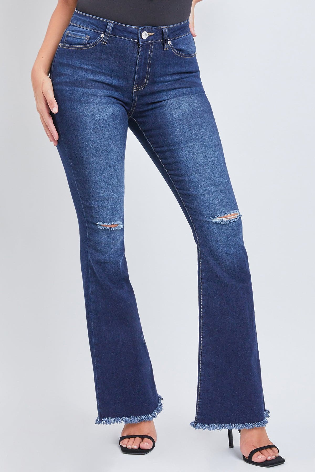 Pantalón acampanado esencial con bajo deshilachado para mujer - Normal