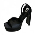 Sandalias de tacón alto negras con plataforma Liyke estilo pasarela para mujer, de seda cómoda, puntera cuadrada, correa con hebilla, zapatos de fiesta de vestir para mujer, talla 40