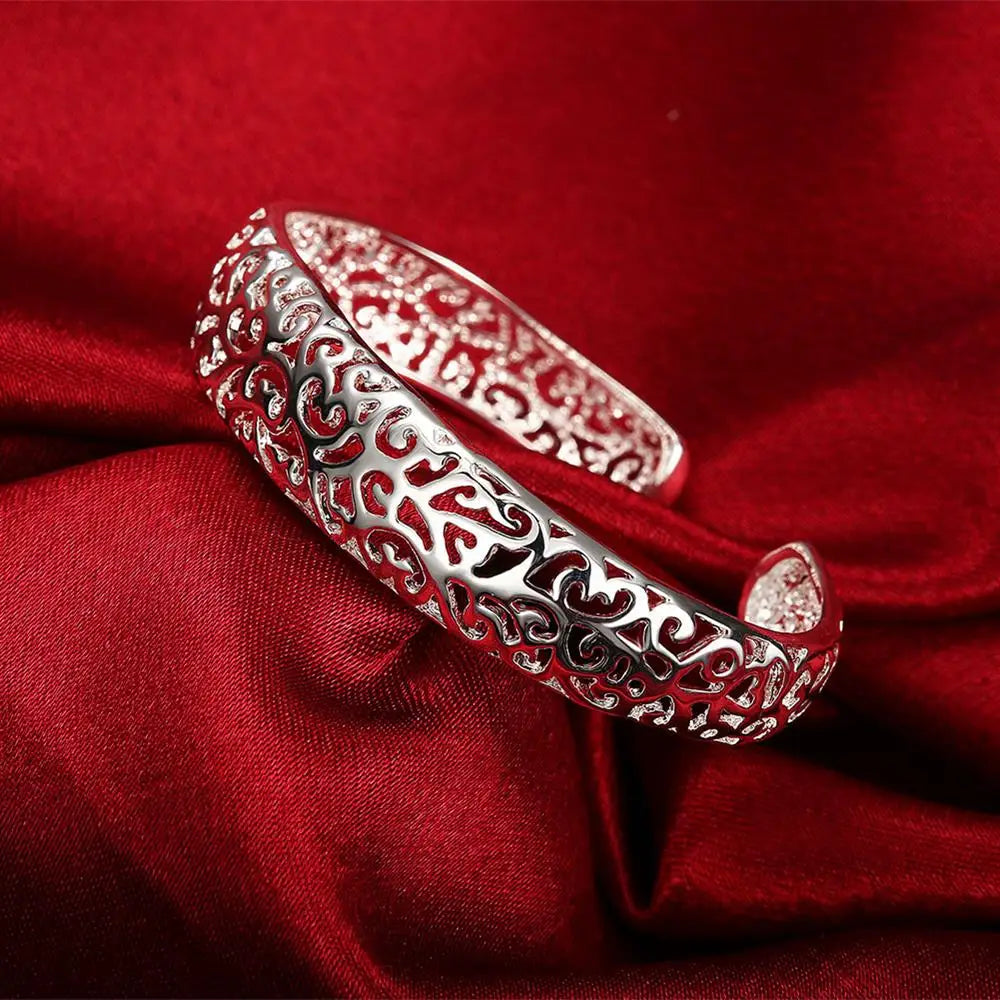 Wholesale Fine 925 Sterling Silver Bangles Bracelet Charms Heart Open for Women Lady Jewelry Adjustment Cuff Wedding Gift