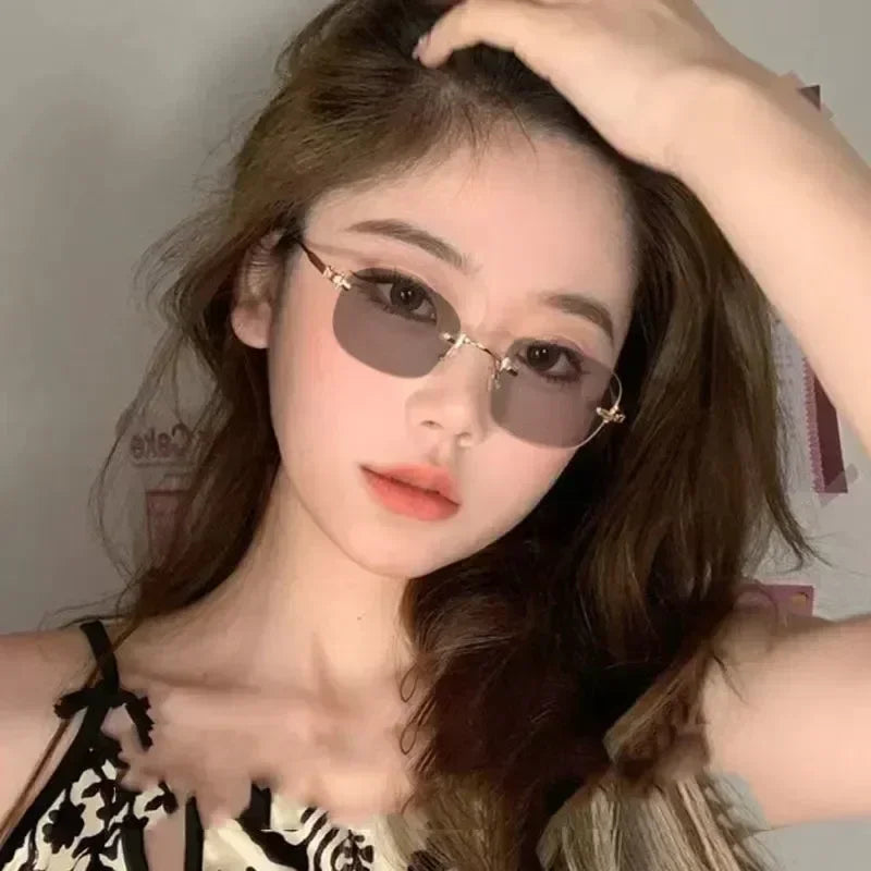 Gafas de miopía fotocromáticas de nueva moda, sin montura, cuadradas, vintage, para mujer y hombre, gafas de sol con protección UV antiluz azul, dioptrías ópticas