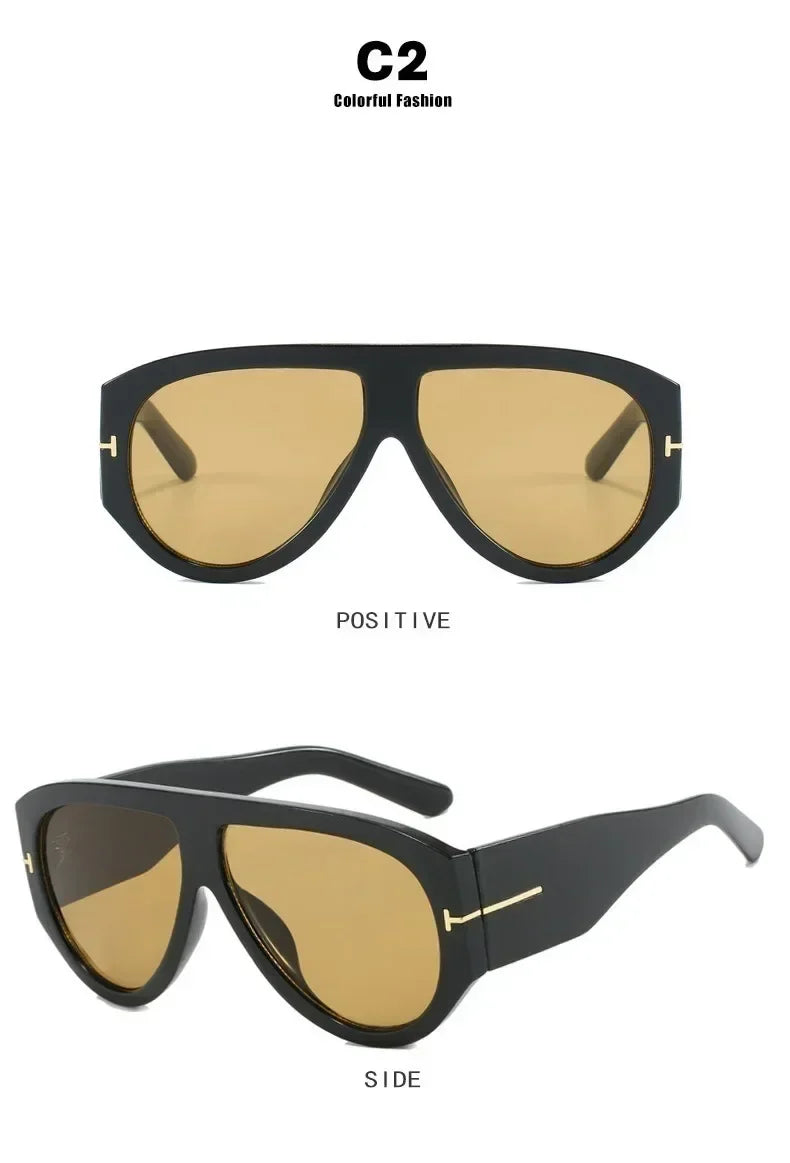 2024 Nuevas gafas de sol piloto de montura grande color marrón para mujer y hombre, marca T, para exteriores, gafas de sol para mujer, regalo Oculos De Sol