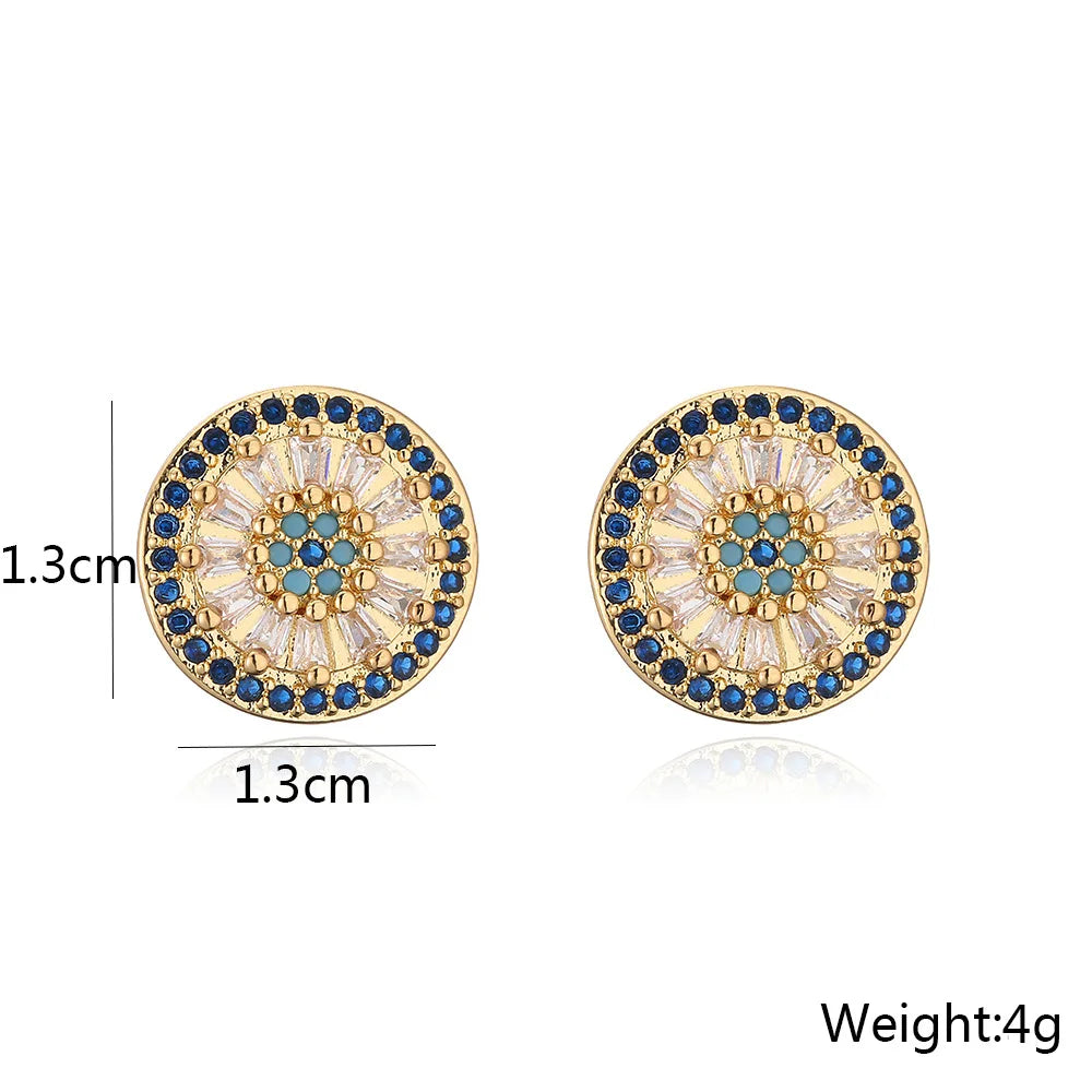 NEWBUY Luxury AAA Cubic Zirconia Pave Setting Copper Jewelry Gold Color Round Stud Earrings For Women Girl