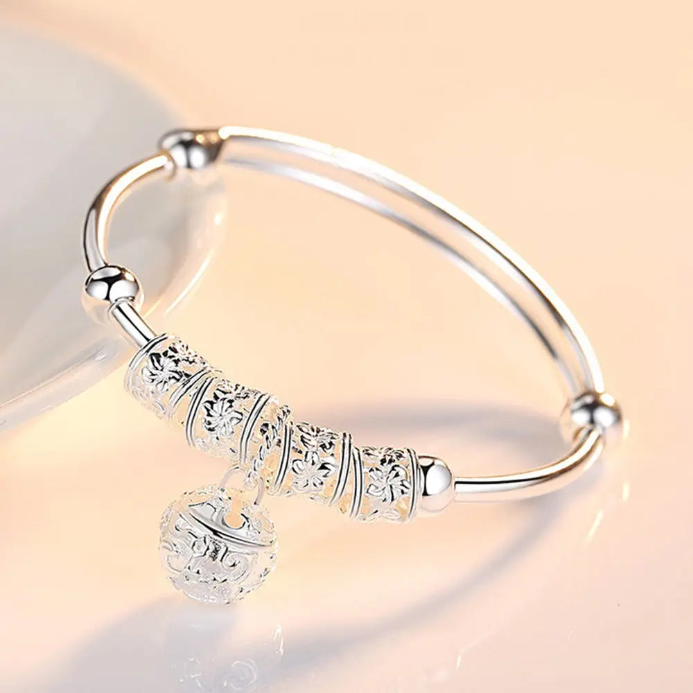 Wholesale Fine 925 Sterling Silver Bangles Bracelet Charms Heart Open for Women Lady Jewelry Adjustment Cuff Wedding Gift