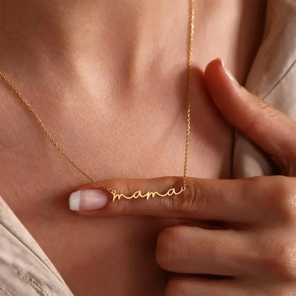 Gargantilla delicada "Mama" en color dorado de acero inoxidable, impermeable, con letras "Mama", colgante, joyería de regalo para mamá y esposa