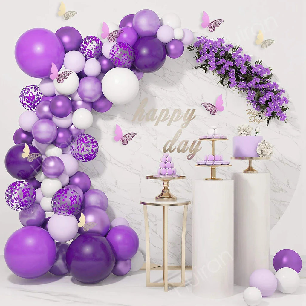 Kit de arco de guirnalda de globos de mariposa morada, globos de látex para fiesta de cumpleaños, decoración para niños, adultos, bodas, baby shower