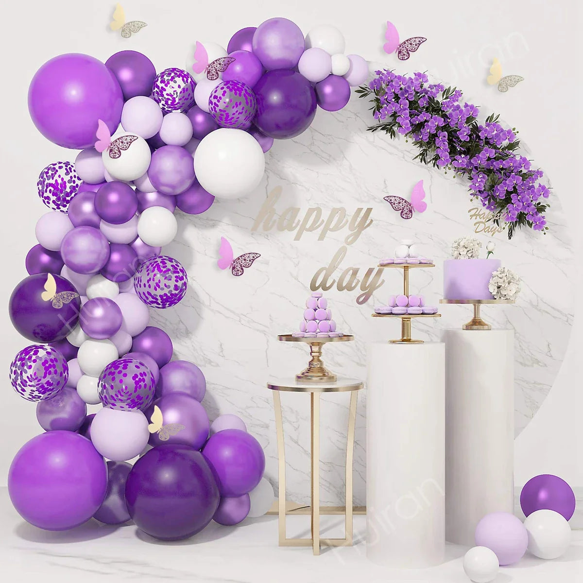 Kit de arco de guirnalda de globos de mariposa morada, globos de látex para fiesta de cumpleaños, decoración para niños, adultos, bodas, baby shower