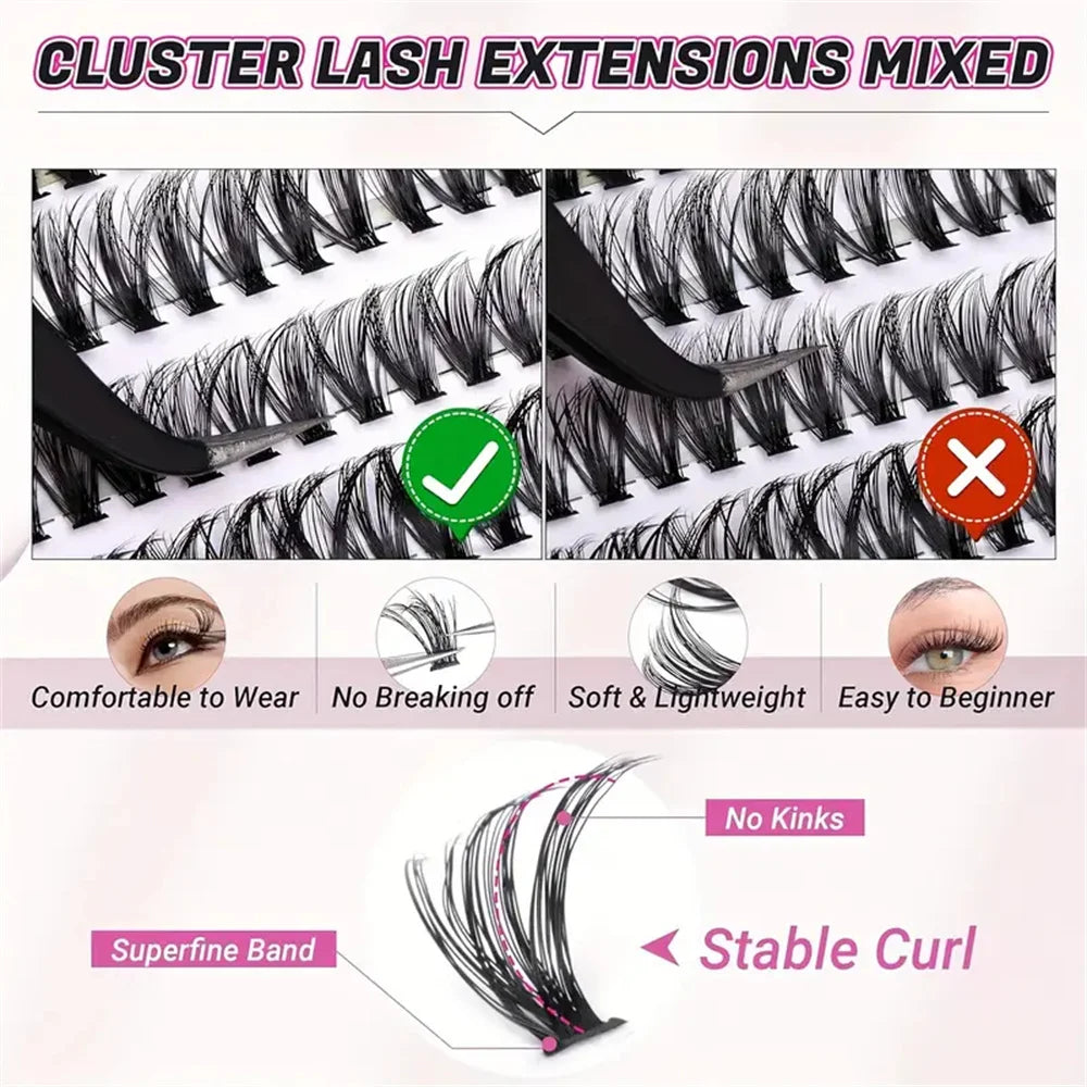 200-Piece Single Cluster False Eyelash Set | Faux Mink Fluffy Natural Lashes