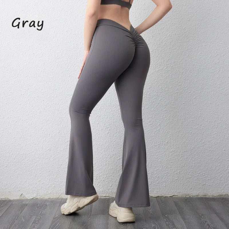 DIAS FIT JOY Pantalones acampanados con espalda en V, yoga, levantamiento de cadera, ajustados, anchos, fitness, gimnasio, ejercicio, correr, yoga