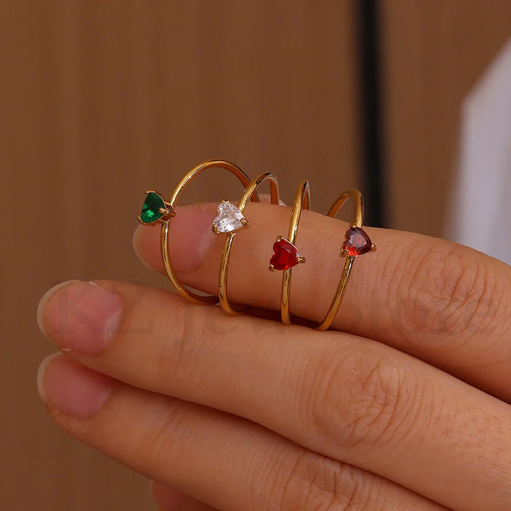 Anillos de corazón con circonita cúbica colorida de 2025 para mujer, joyería de anillo de princesa de acero inoxidable delicado de moda, regalo de boda
