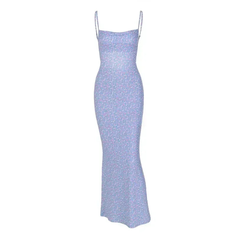 Vestido sin espalda, ajustado y con estampado de tirantes finos, estilo INS, para mujer, moda europea y americana, primavera y verano