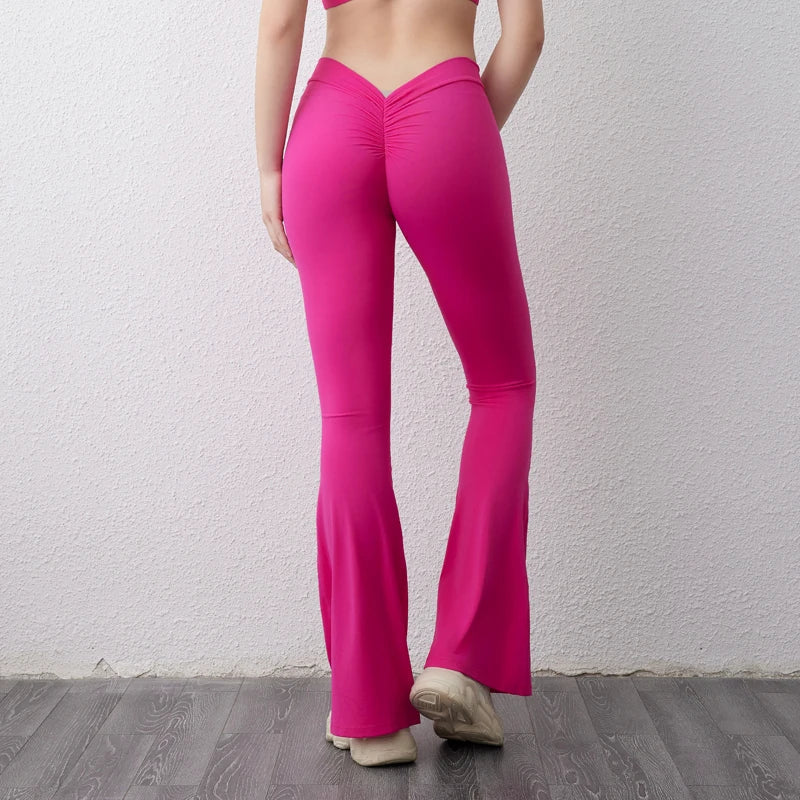 DIAS FIT JOY Pantalones acampanados con espalda en V, yoga, levantamiento de cadera, ajustados, anchos, fitness, gimnasio, ejercicio, correr, yoga
