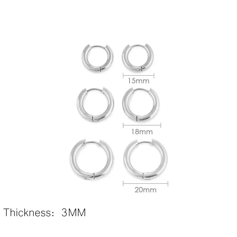 3 pares de anillos redondos sólidos de acero inoxidable, aretes tipo Huggies, juego para mujeres y hombres, apilables, chapados en oro de 14 quilates, pequeños aretes de aro para cartílago