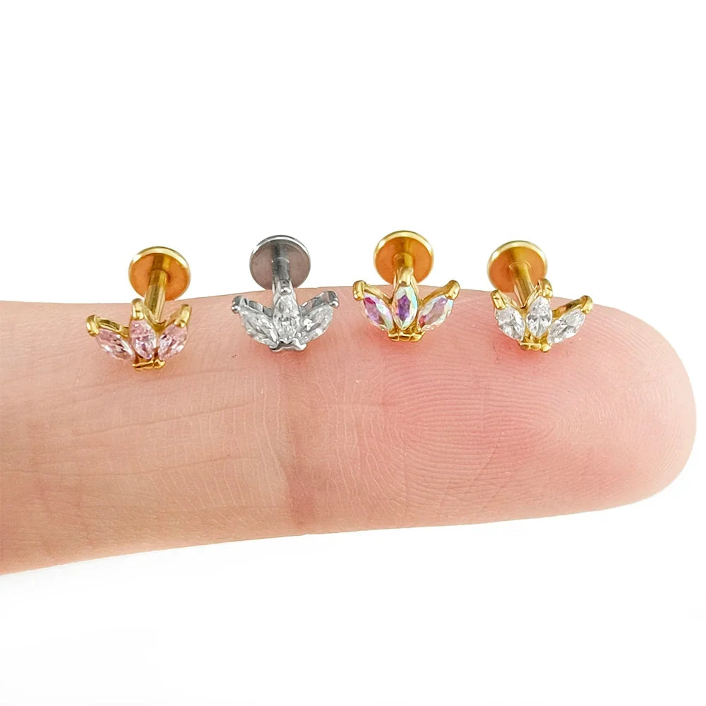 Rayos rosca interna Labret Piercing Corona Abeja Flores Cartílago Pendiente Trago Caracola Acero Inoxidable 316L Joyería Corporal