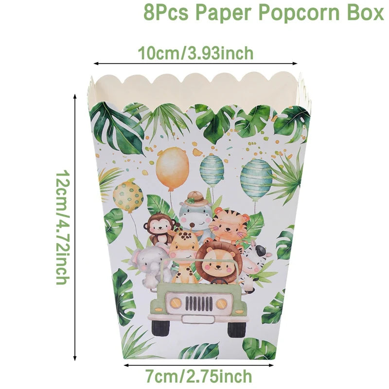 Caja de dulces con animales de la selva, decoración de fiesta de feliz cumpleaños para niños, safari de animales salvajes, decoración de primer cumpleaños para niños, baby shower