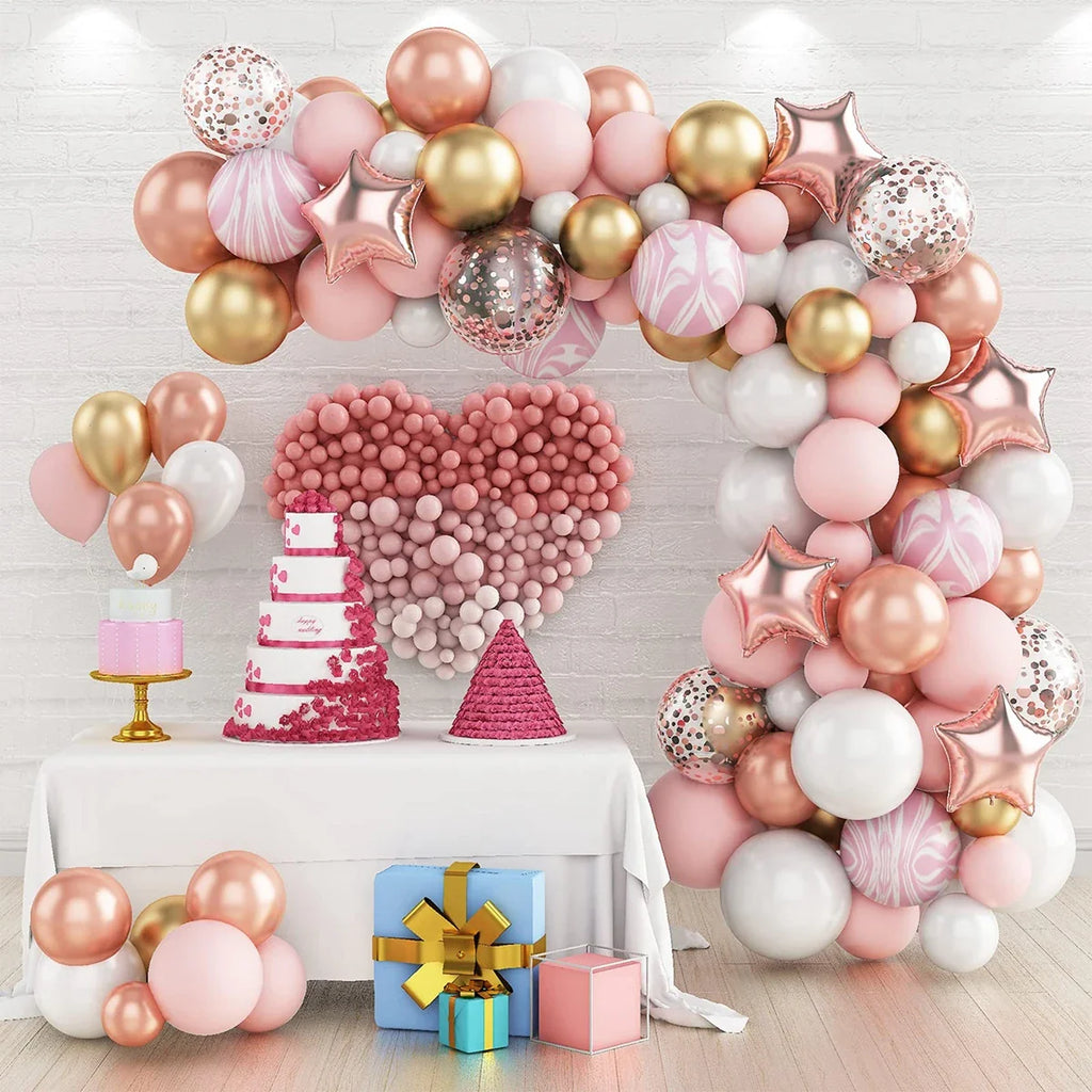 Kit de arco de guirnalda de globos de macaron pastel rosa retro para decoración de fiesta de cumpleaños de boda, cadena de globos de oro rosa para baby shower de niñas