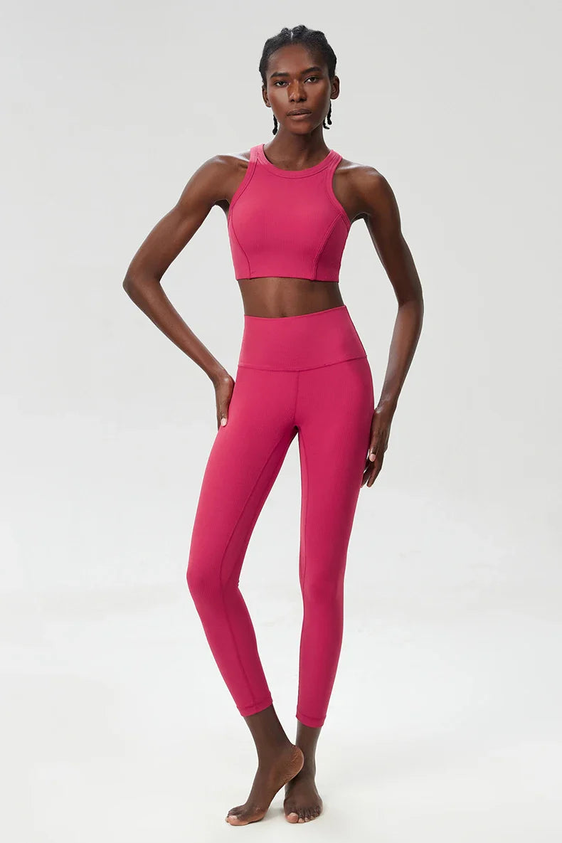 Yoga Set 2 Pieces Women's High Waisted Leggings Sports Vest Exercise Clothing Workout Outfits Fitness Sportswear Gym Tracksuit