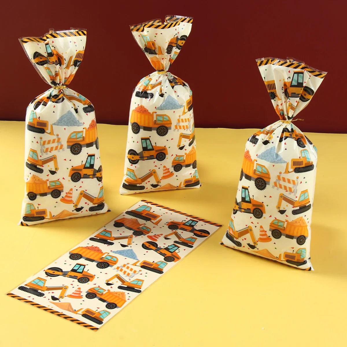 Bolsas de dulces de construcción, termosellables, para galletas, dulces, golosinas, vehículos de ingeniería, suministros para fiesta de cumpleaños, baby shower