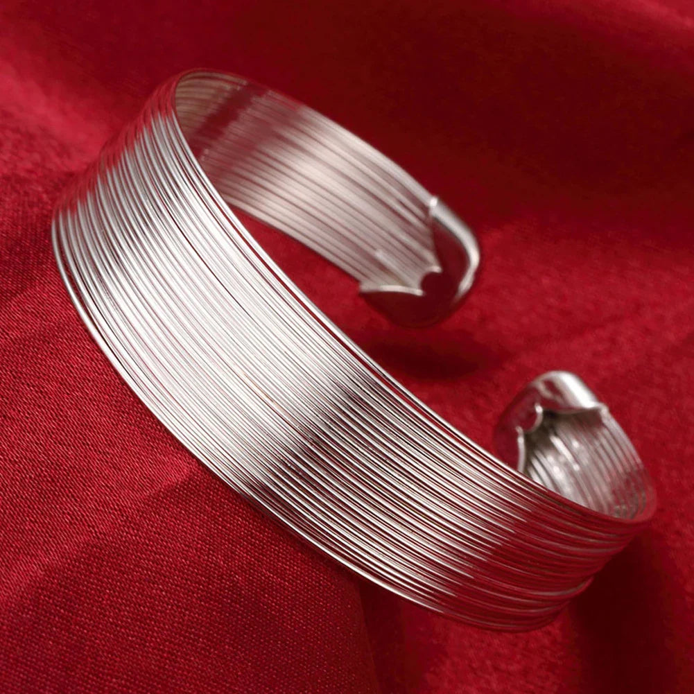 Wholesale Fine 925 Sterling Silver Bangles Bracelet Charms Heart Open for Women Lady Jewelry Adjustment Cuff Wedding Gift