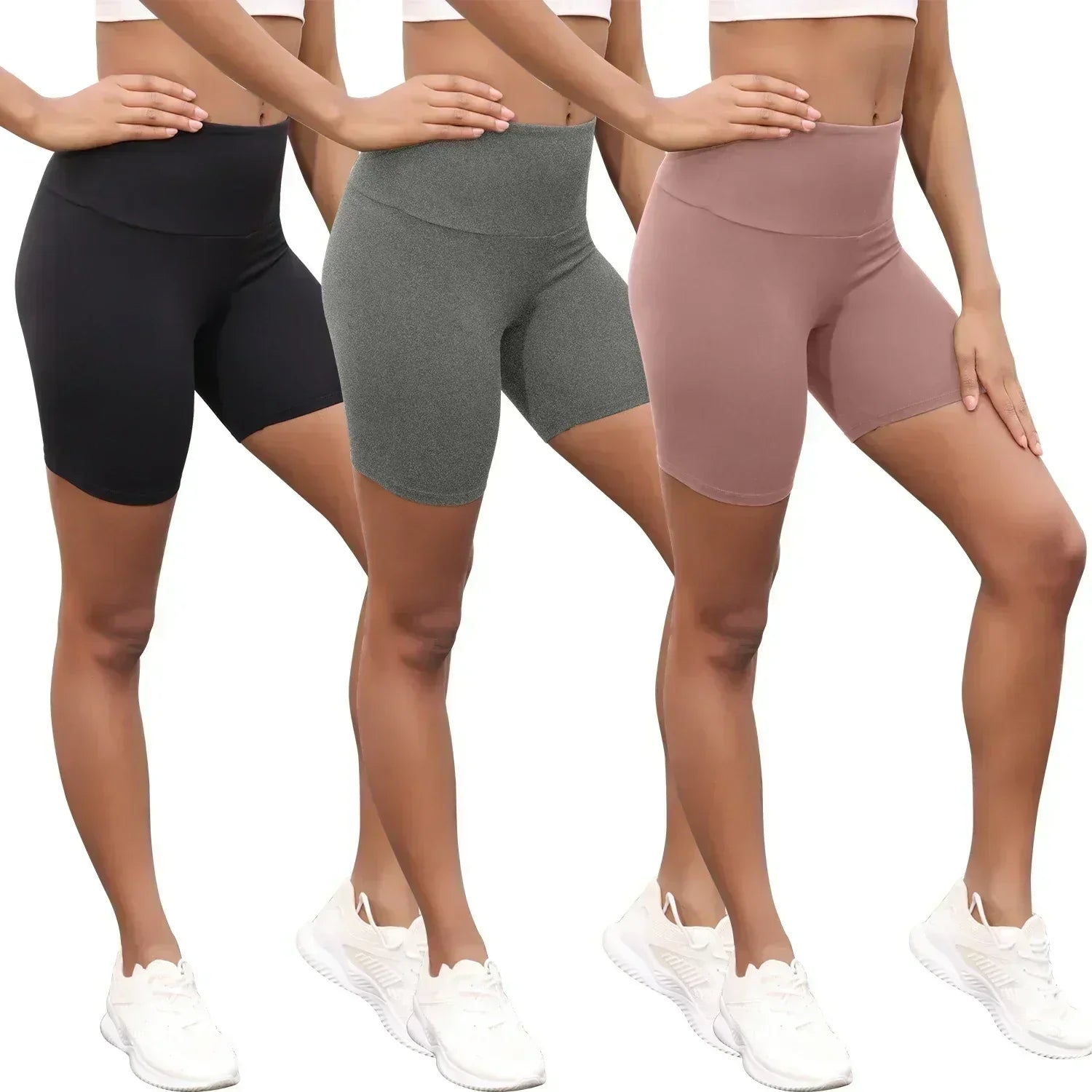 Paquete de 3 shorts de ciclista de cintura alta para mujer, ultrasuaves, control de abdomen, no transparentes, para ejercicio, yoga, correr, push up, gimnasio y fitness.