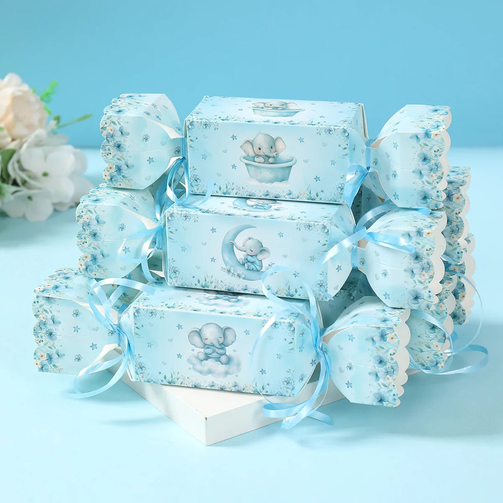 Caja de dulces de elefante bebé, caja de regalo, caja de souvenirs, decoración de fiesta de cumpleaños, suministros para fiesta de cumpleaños de niños y niñas, decoración para baby shower