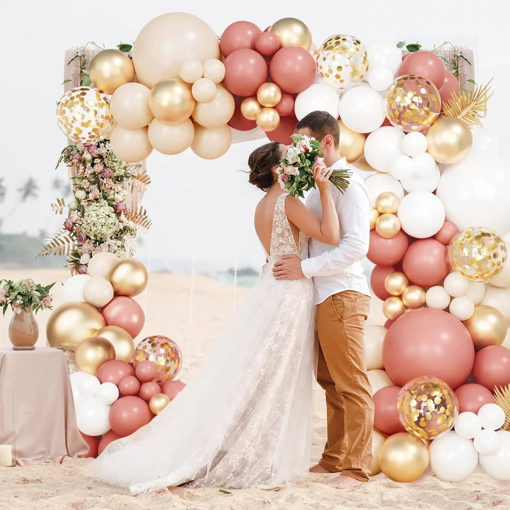 Kit de guirnalda de globos Retro rosa blanco dorado, arco, decoración para fiesta de cumpleaños, baby shower de niños, suministros para fiesta de boda, globos de látex