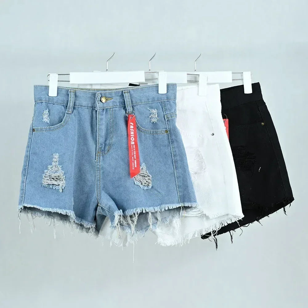 3 shorts vaqueros de mujer de cintura alta 2025 de verano, pantalones cortos negros, azules y blancos, pantalones vaqueros rotos para mujer, pantalones cortos, ropa de calle