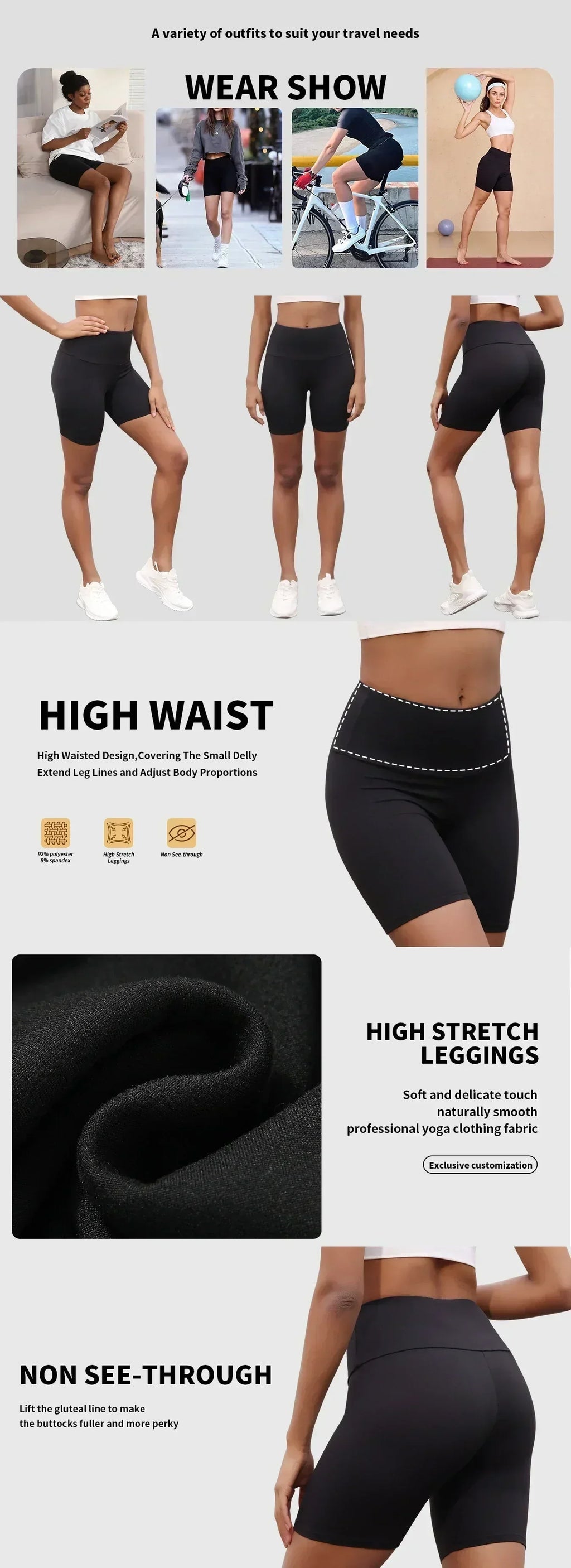 Paquete de 3 shorts de ciclista de cintura alta para mujer, ultrasuaves, control de abdomen, no transparentes, para ejercicio, yoga, correr, push up, gimnasio y fitness.