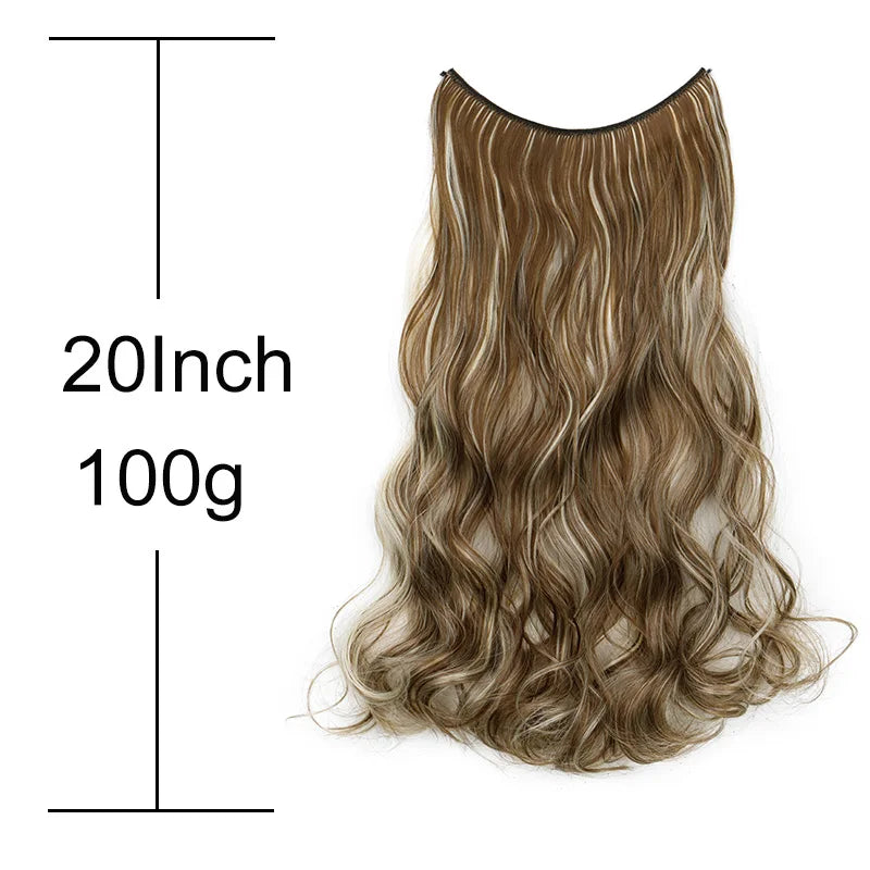 20 Inch Curly Fish Line Hair Extension | One Piece No Clip Synthetic Hair Piece